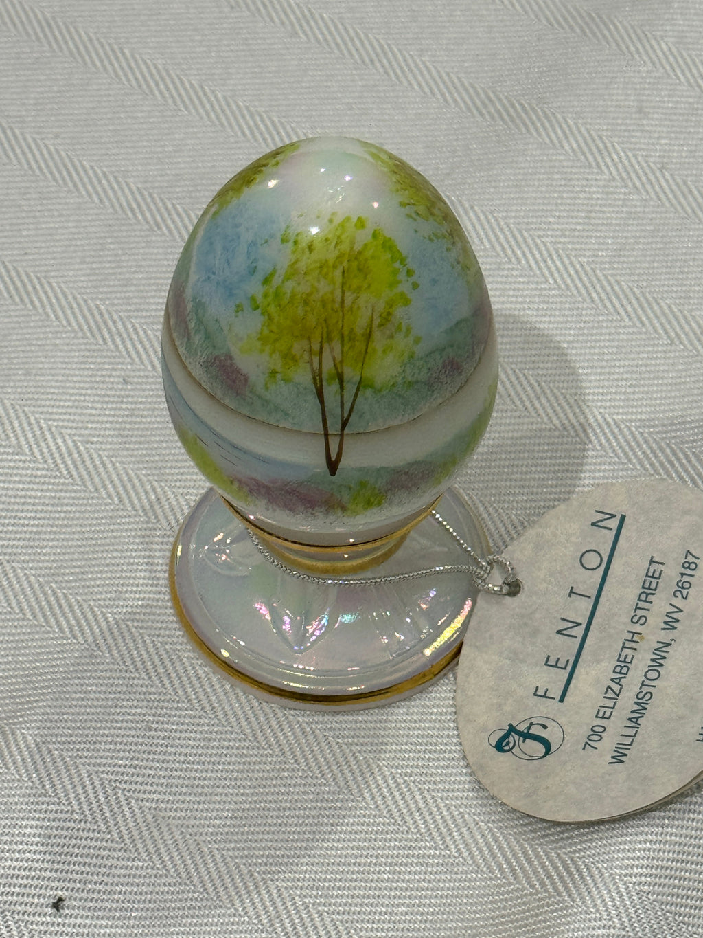 Fenton Iridescent Hand Painted Easter Egg