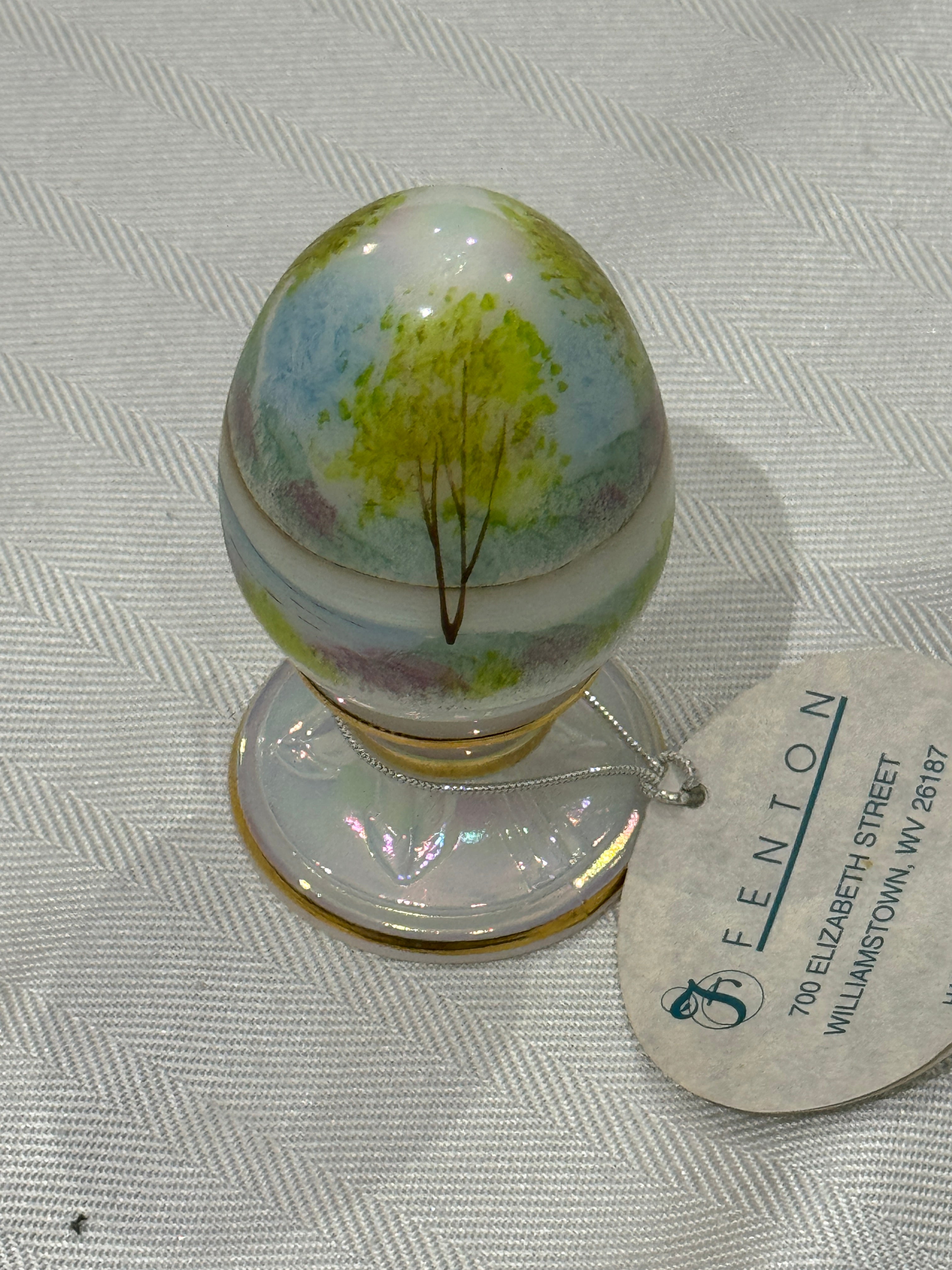 Fenton Iridescent Hand Painted Easter Egg