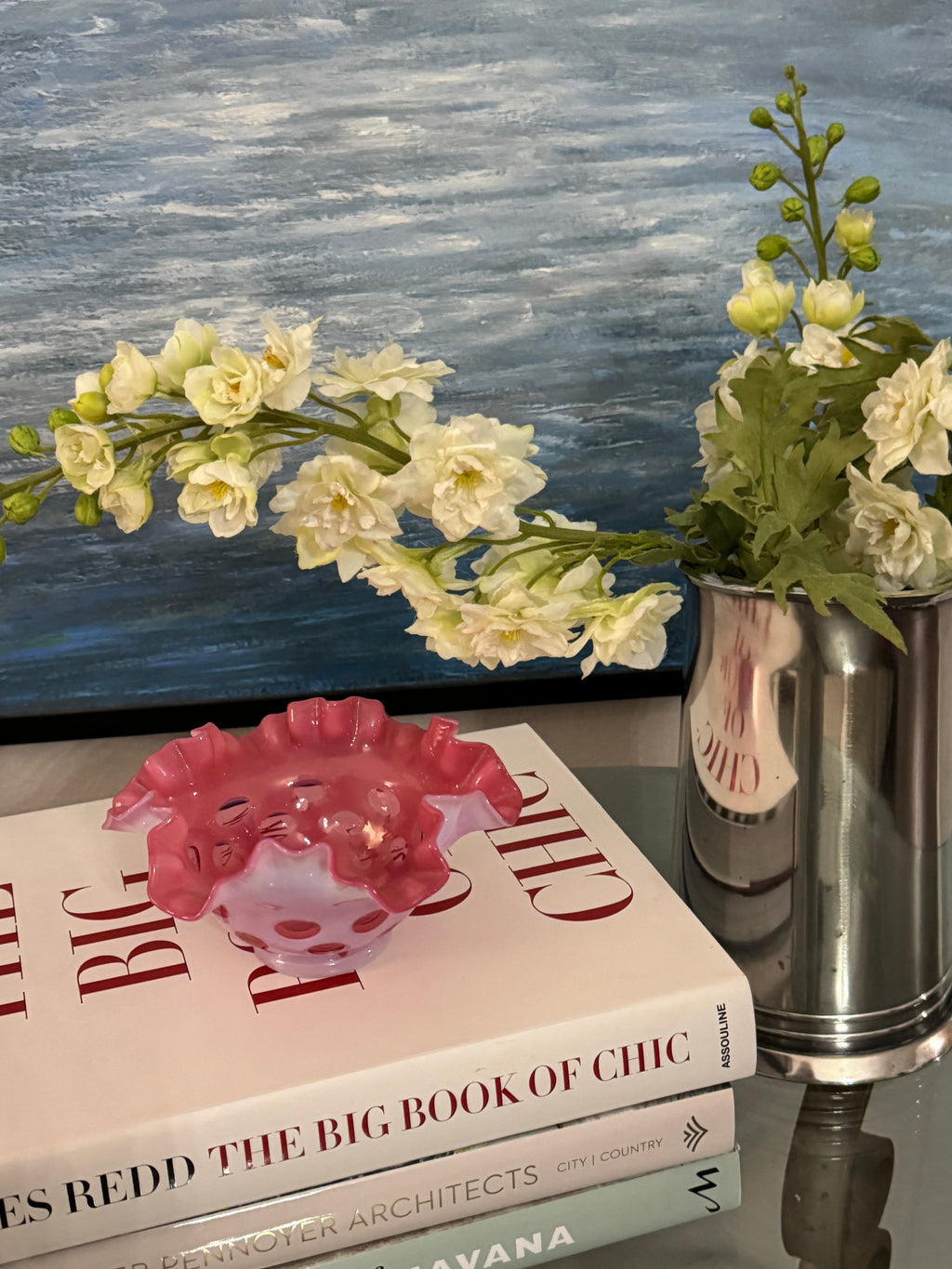 Vintage Fenton Cranberry Coin Dot Ruffle Edge Candy Dish Bowl