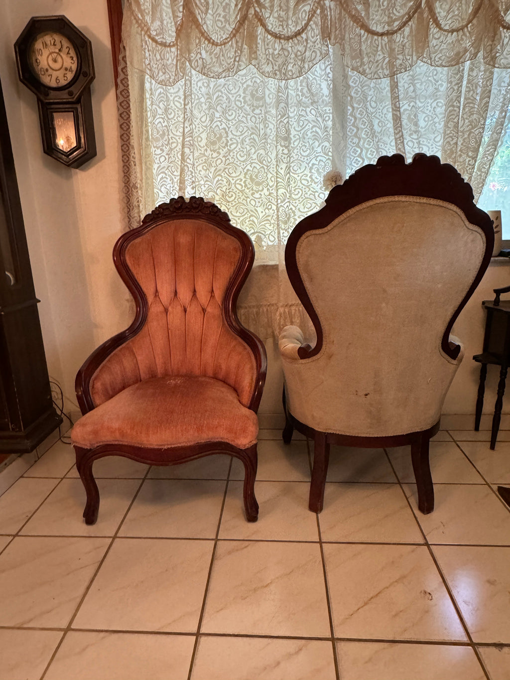 Vintage Kimball Victorian Mahogany Parlor Chairs - Set of Two Ladies and Gentleman's Chairs