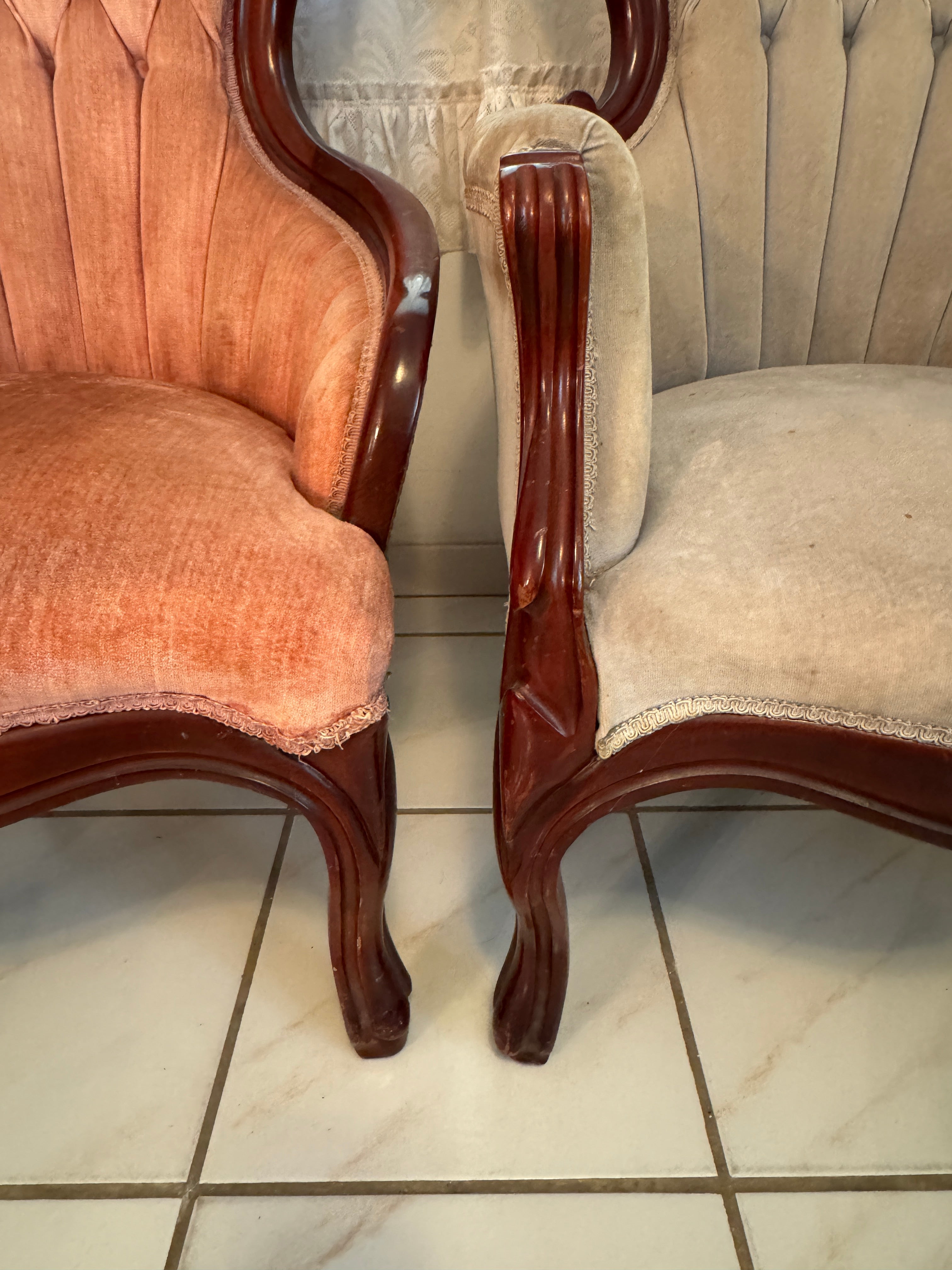 Vintage Kimball Victorian Mahogany Parlor Chairs - Set of Two Ladies and Gentleman's Chairs