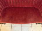 1940s Victorian Carved Mahogany Red Wine Velvet Parlor Settee /Loveseat / Sofa / Couch