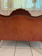 1940s Victorian Carved Mahogany Red Wine Velvet Parlor Settee /Loveseat / Sofa / Couch