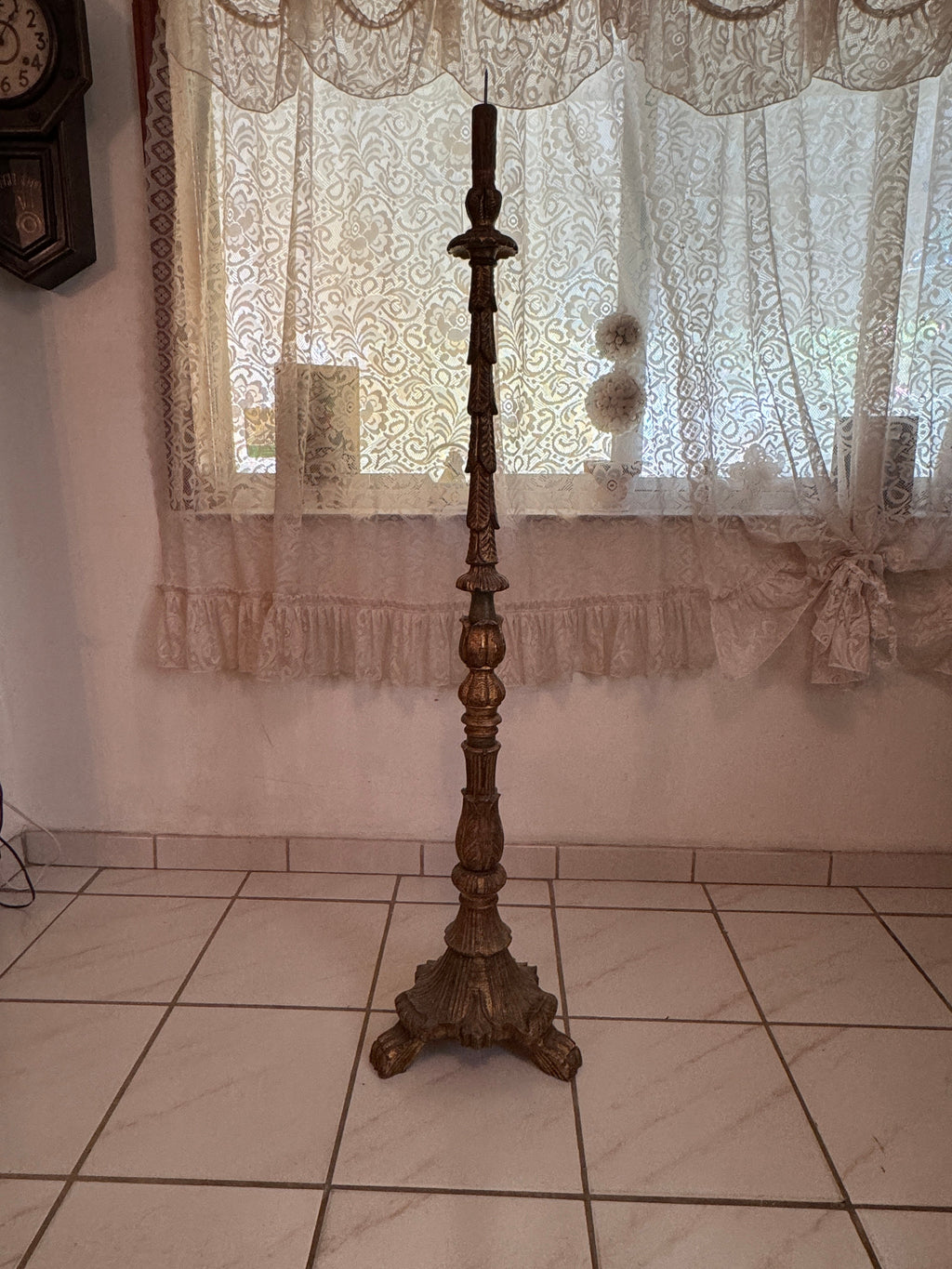 Baroque Tall Painted & Gilted Altar Candelabra Candlestick