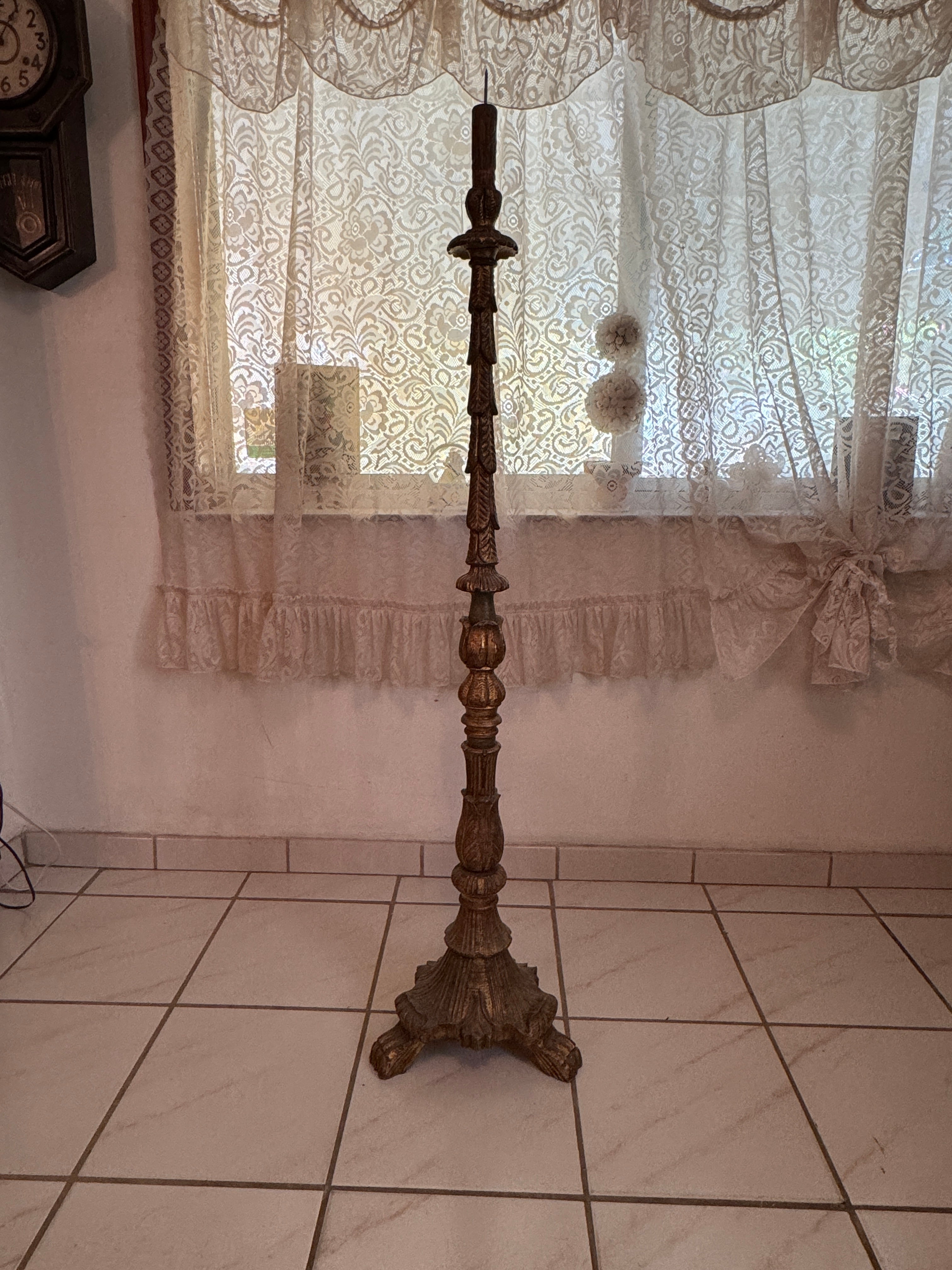 Baroque Tall Painted & Gilted Altar Candelabra Candlestick
