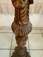 Baroque Tall Painted & Gilted Altar Candelabra Candlestick