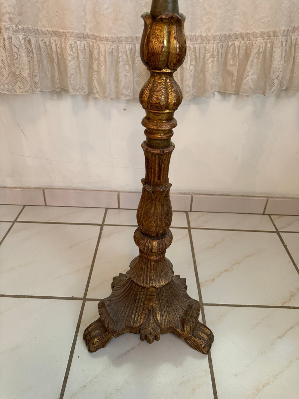 Baroque Tall Painted & Gilted Altar Candelabra Candlestick
