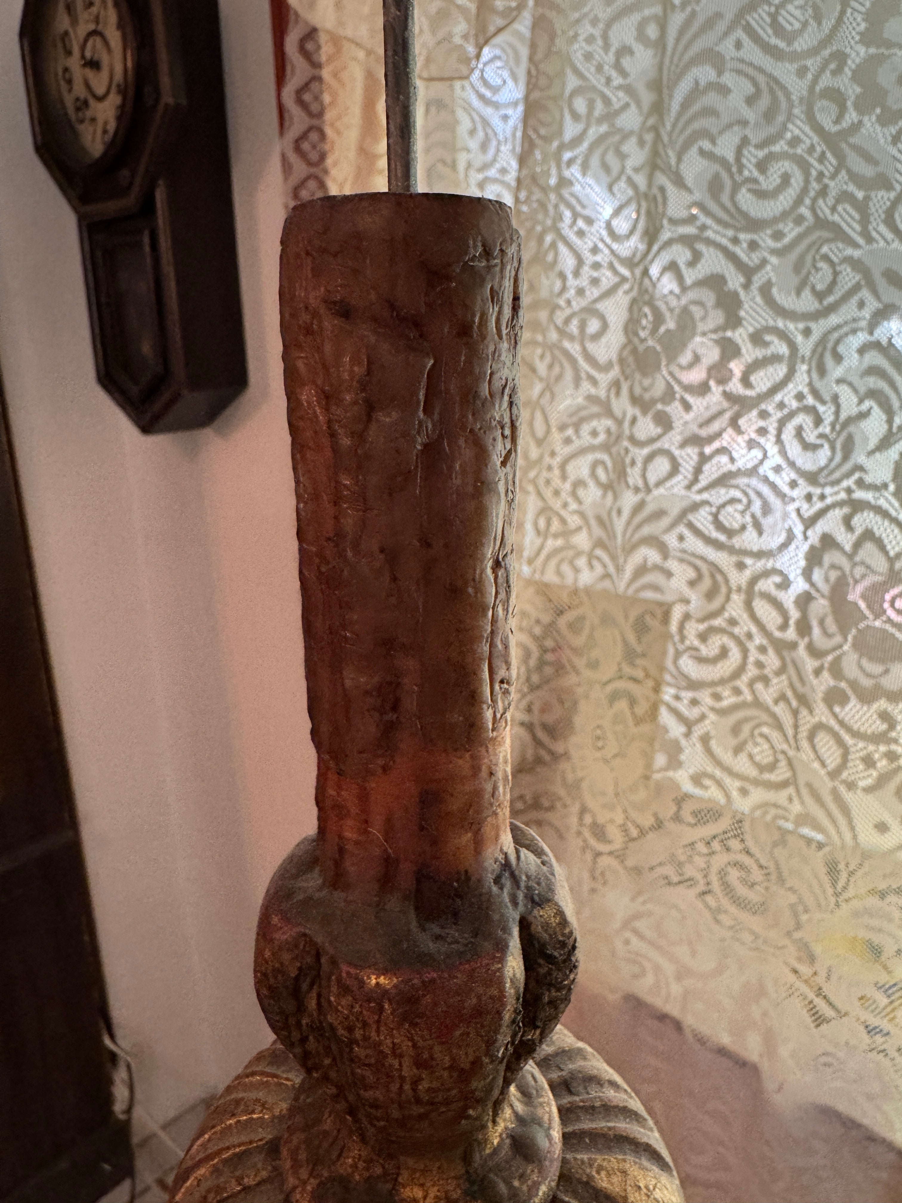 Baroque Tall Painted & Gilted Altar Candelabra Candlestick