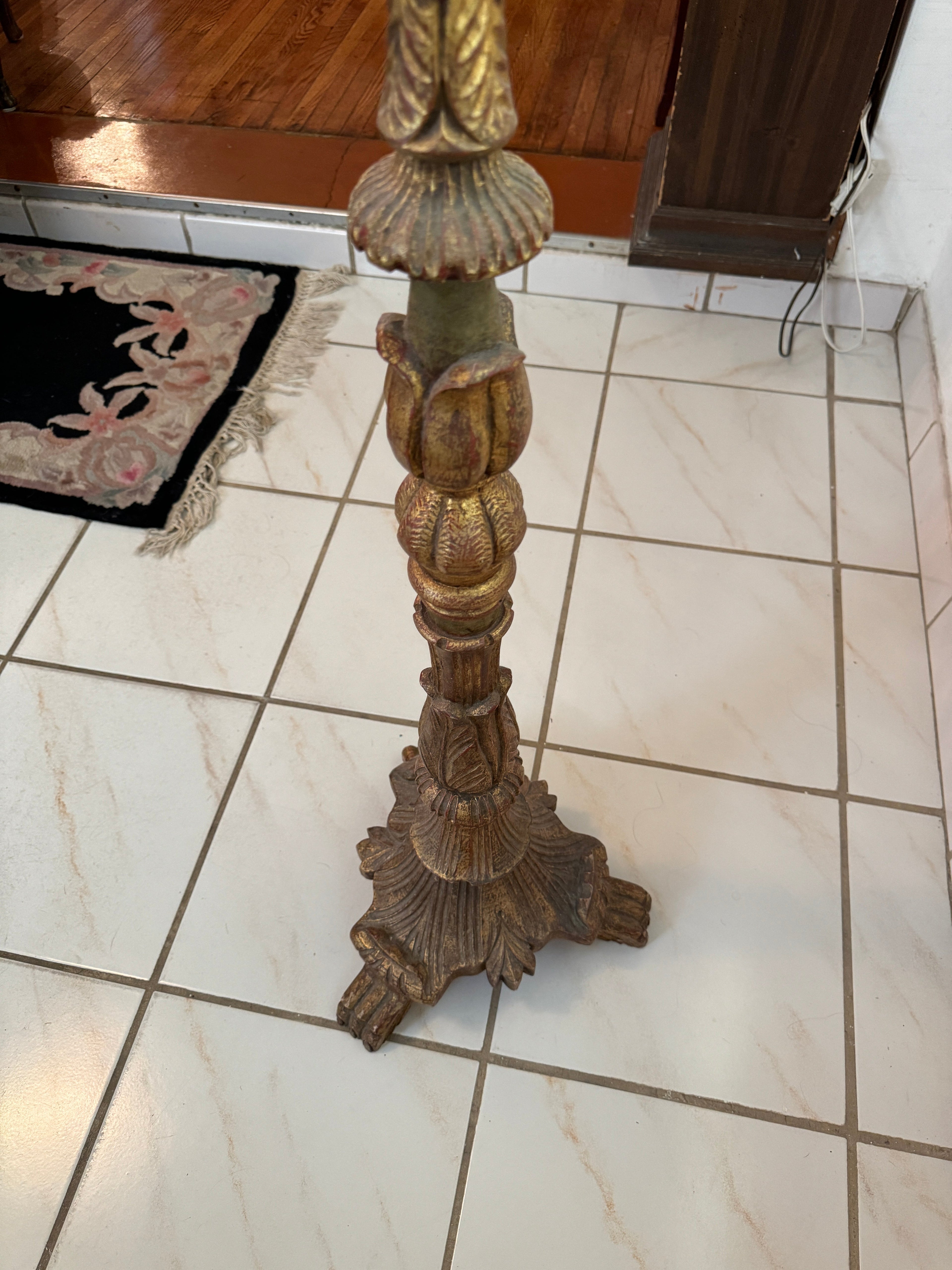 Baroque Tall Painted & Gilted Altar Candelabra Candlestick