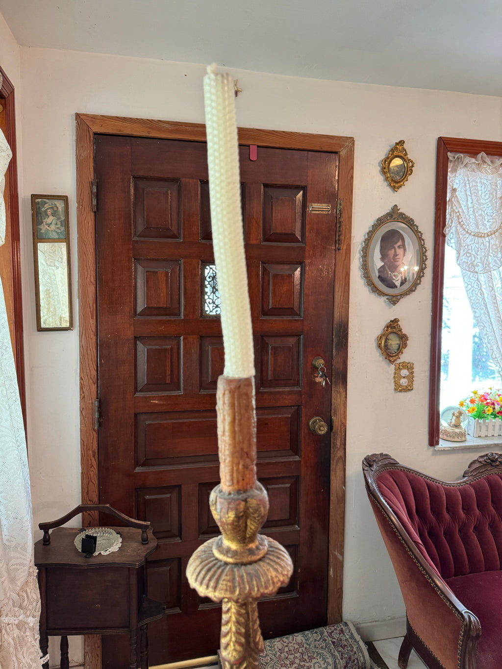 Baroque Tall Painted & Gilted Altar Candelabra Candlestick