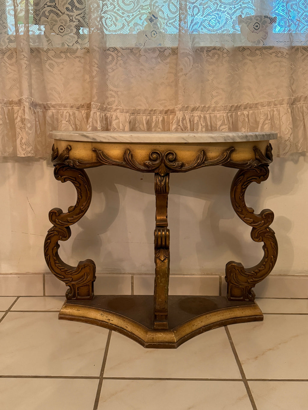 Antique Marble Top Demilune Accent Table