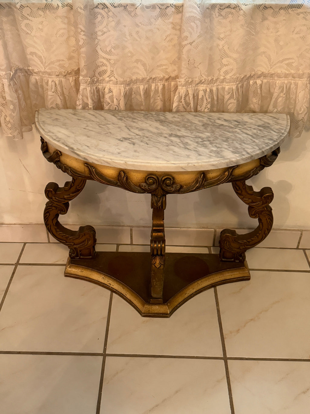 Antique Marble Top Demilune Accent Table