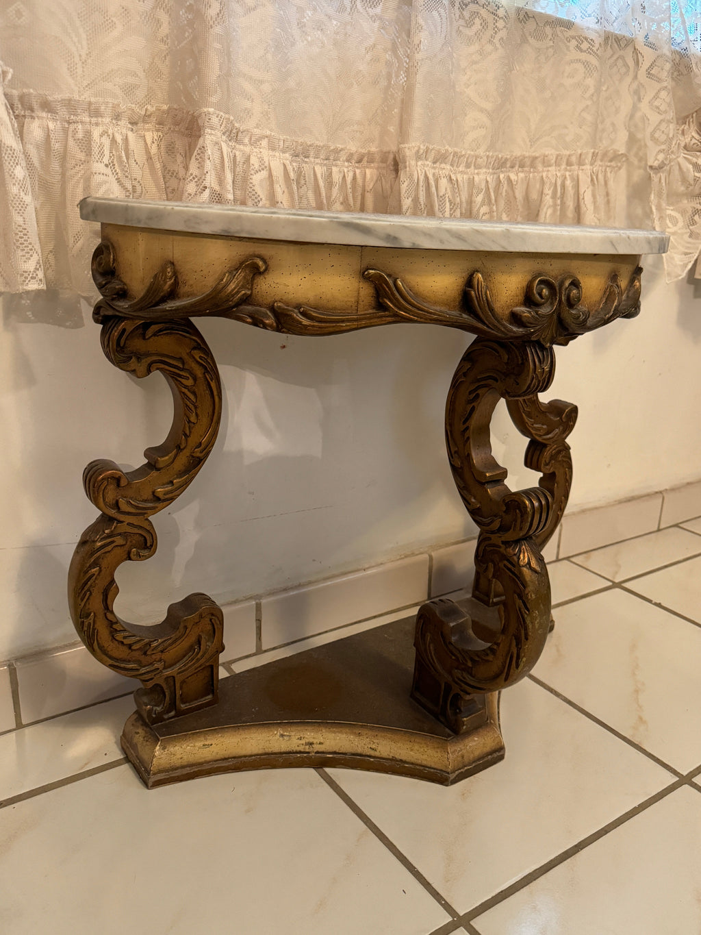 Antique Marble Top Demilune Accent Table