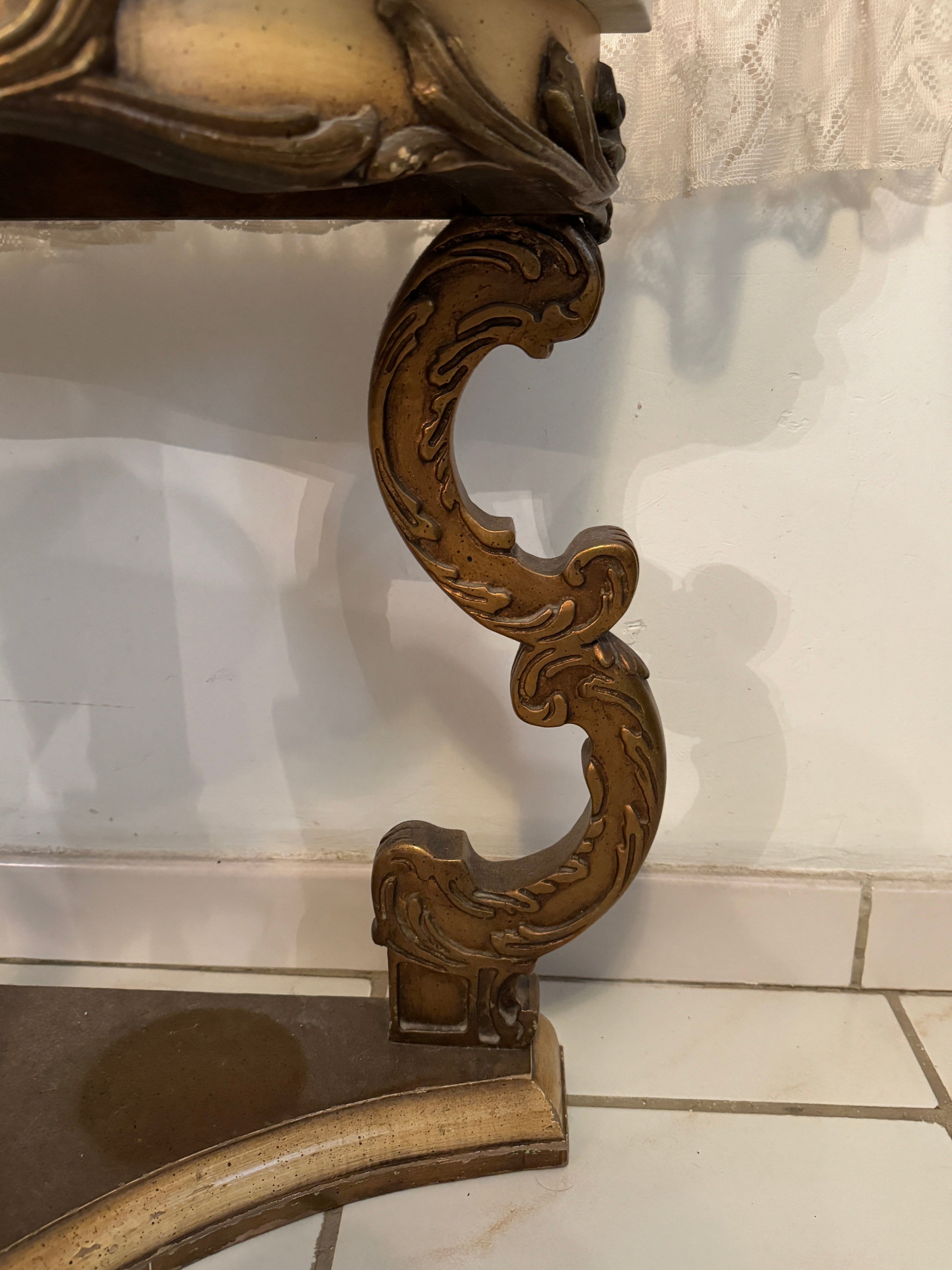 Antique Marble Top Demilune Accent Table