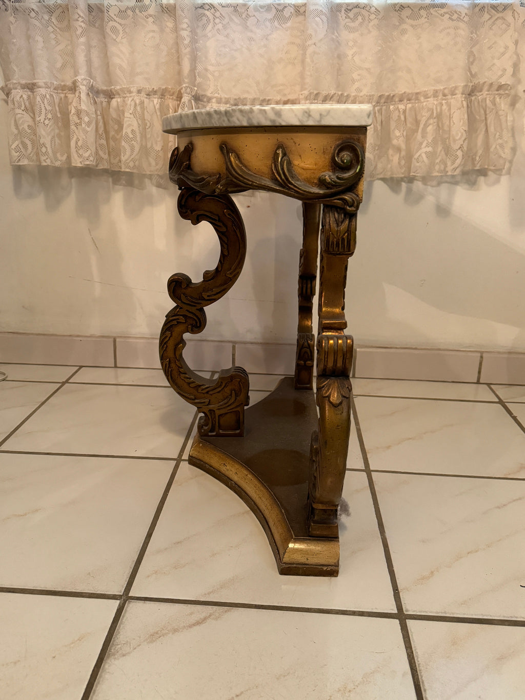 Antique Marble Top Demilune Accent Table
