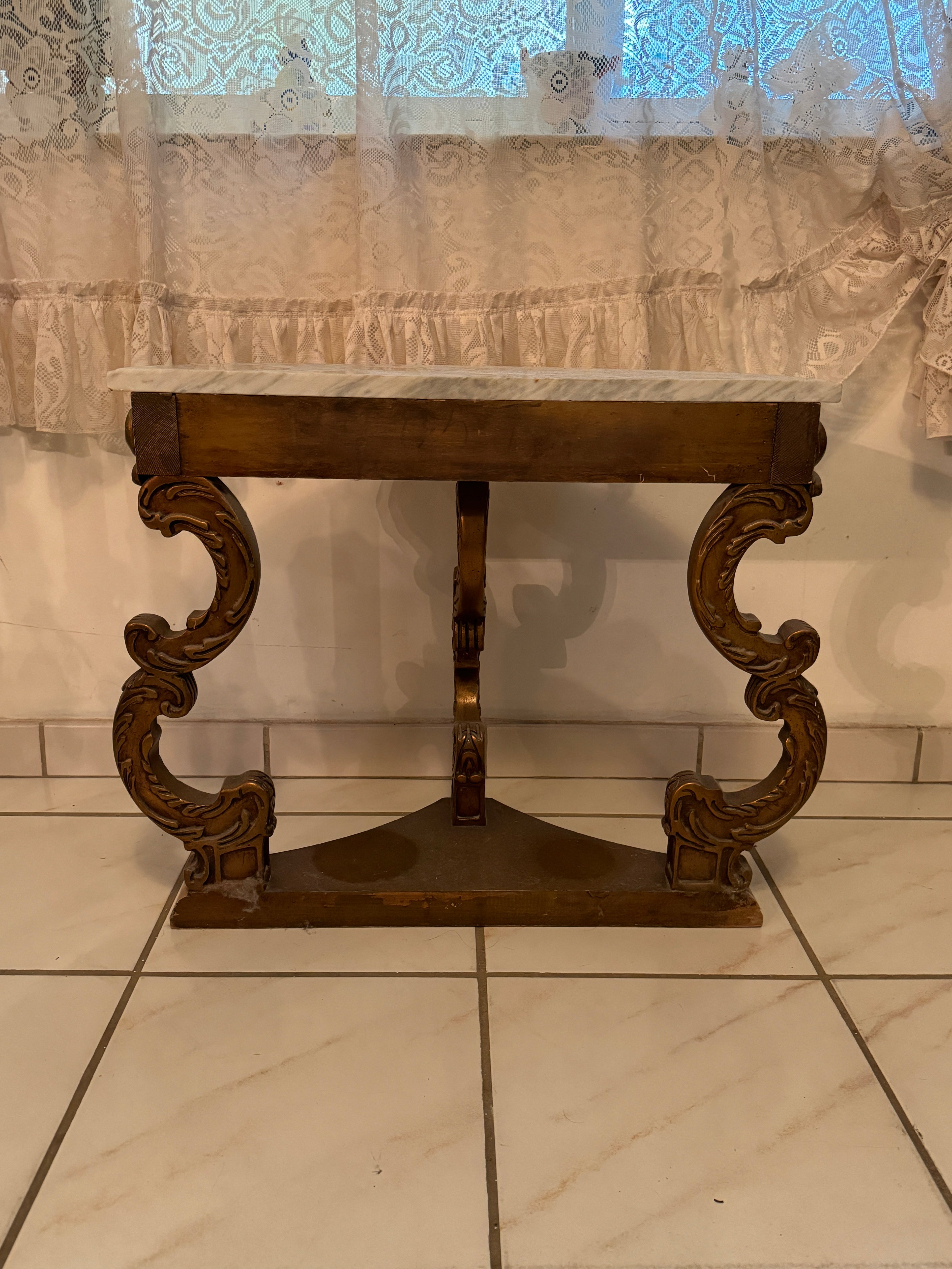 Antique Marble Top Demilune Accent Table