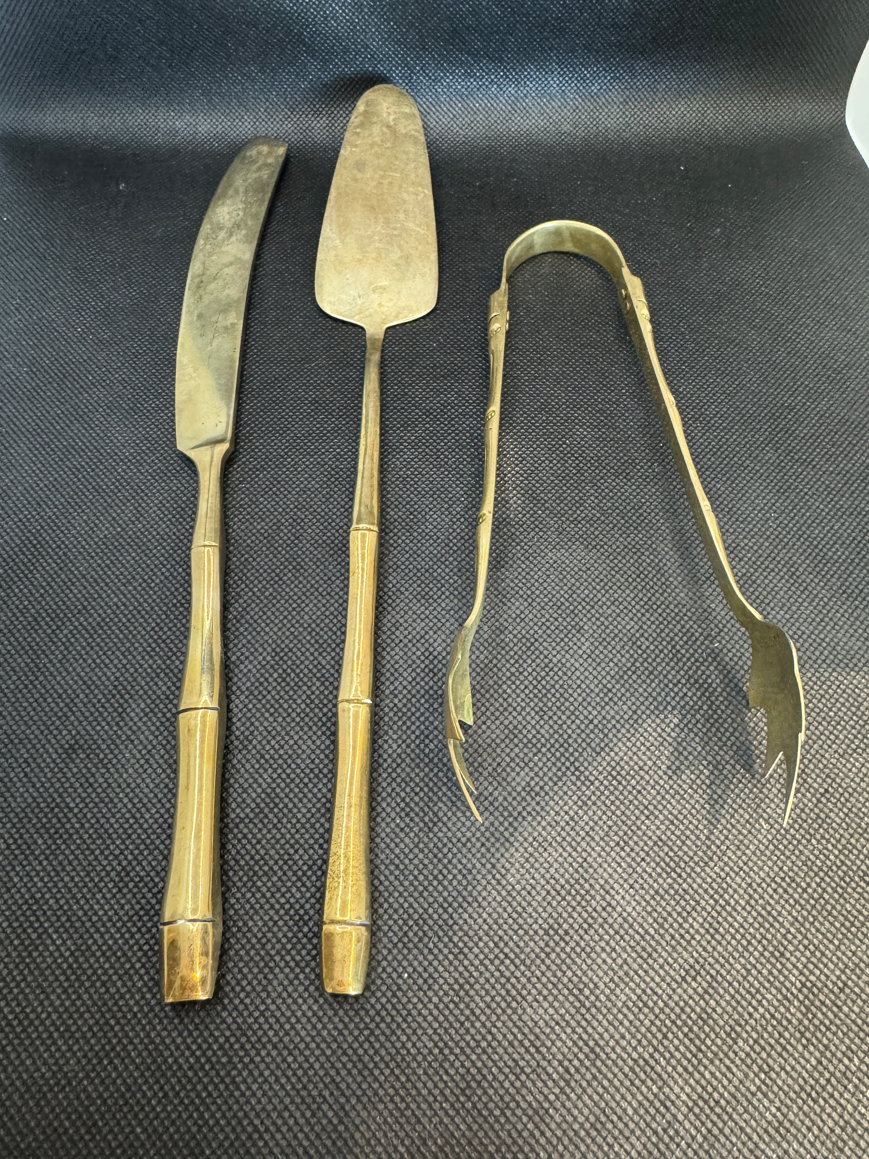 Vintage Brass Faux Bamboo Serving Set - Set of 3