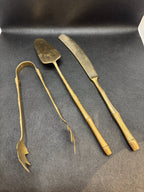 Vintage Brass Faux Bamboo Serving Set - Set of 3