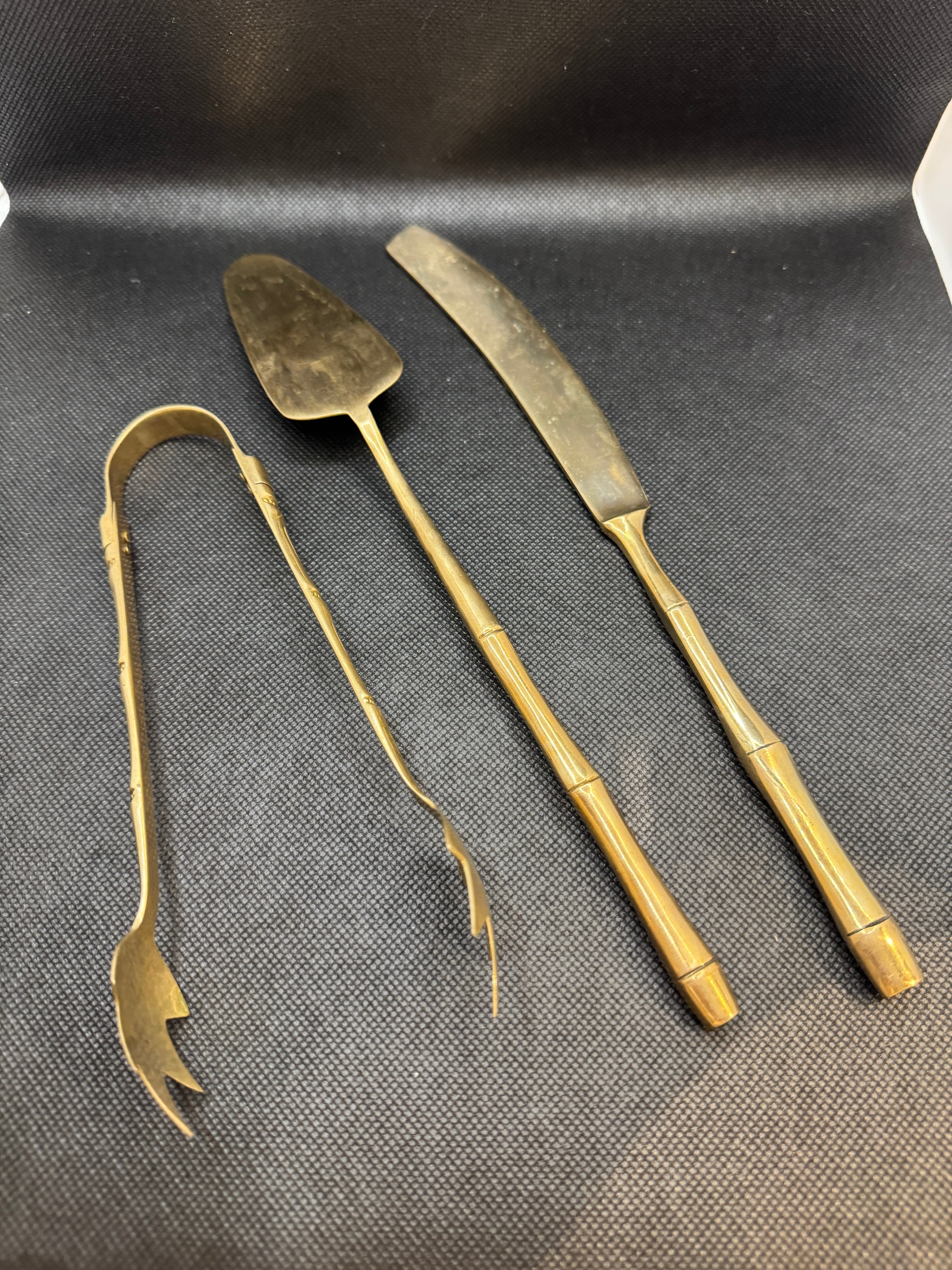 Vintage Brass Faux Bamboo Serving Set - Set of 3