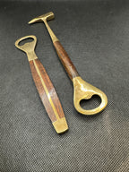 Vintage Brass Bar Set with Wood Handles, Bottle Opener and Ice Pick, Set of 2