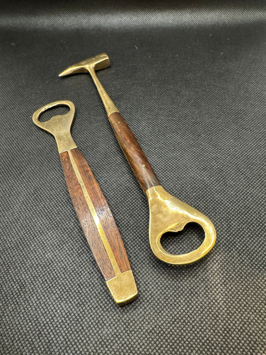 Vintage Brass Bar Set with Wood Handles, Bottle Opener and Ice Pick, Set of 2