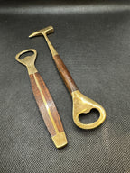 Vintage Brass Bar Set with Wood Handles, Bottle Opener and Ice Pick, Set of 2