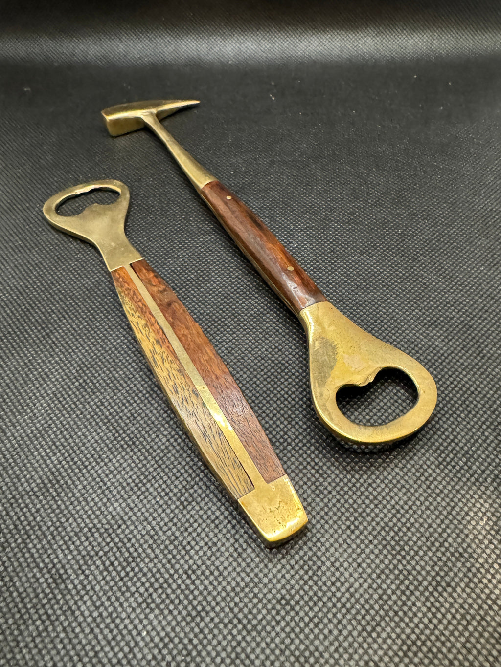 Vintage Brass Bar Set with Wood Handles, Bottle Opener and Ice Pick, Set of 2