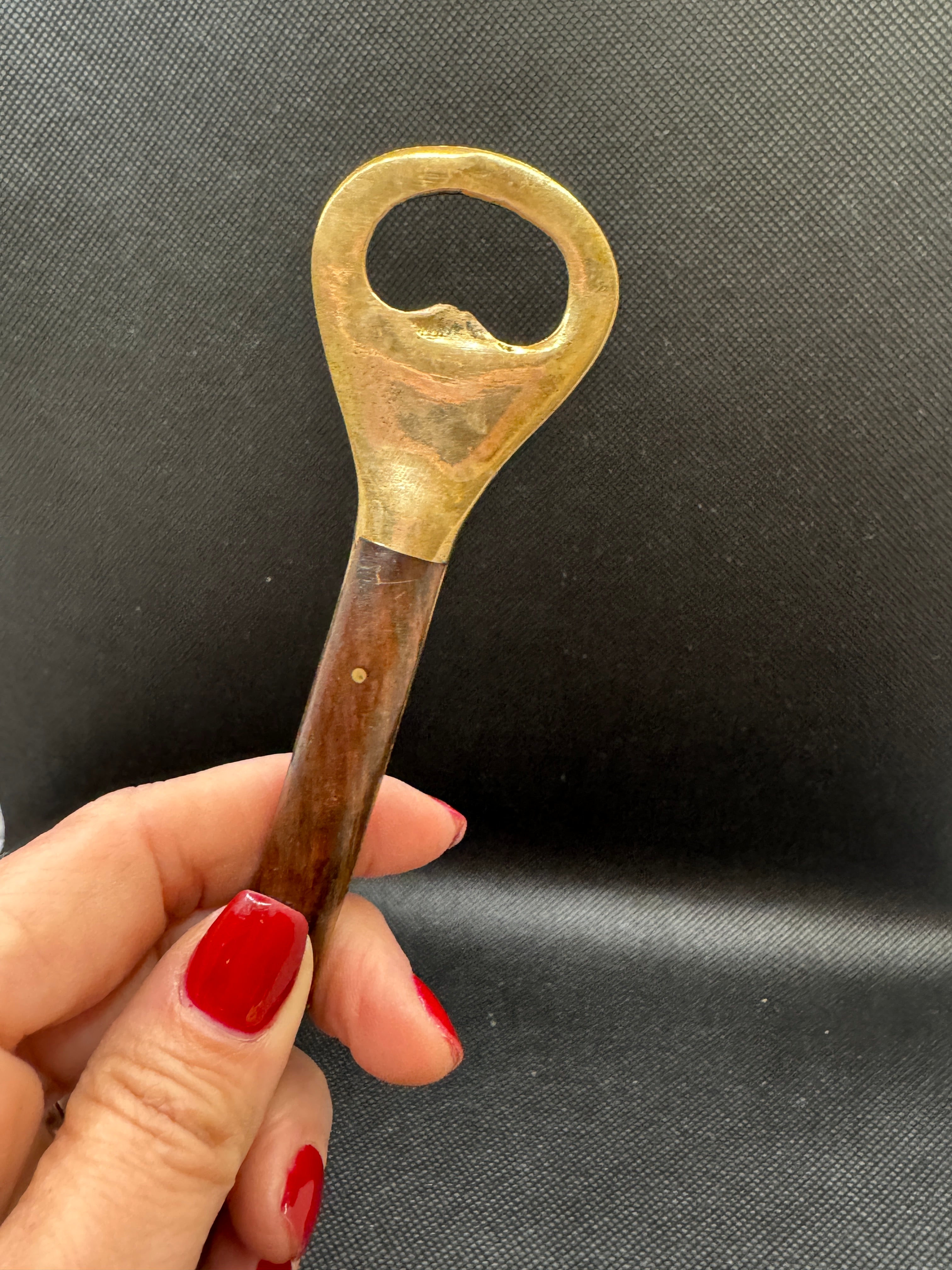 Vintage Brass Bar Set with Wood Handles, Bottle Opener and Ice Pick, Set of 2