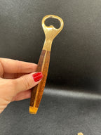 Vintage Brass Bar Set with Wood Handles, Bottle Opener and Ice Pick, Set of 2