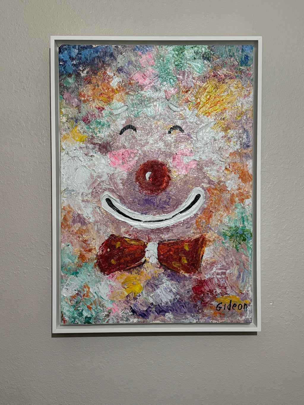 Happy Clown by Elmo Gideon - Signed Original Oil/Acrylic on Canvas, Float Framed