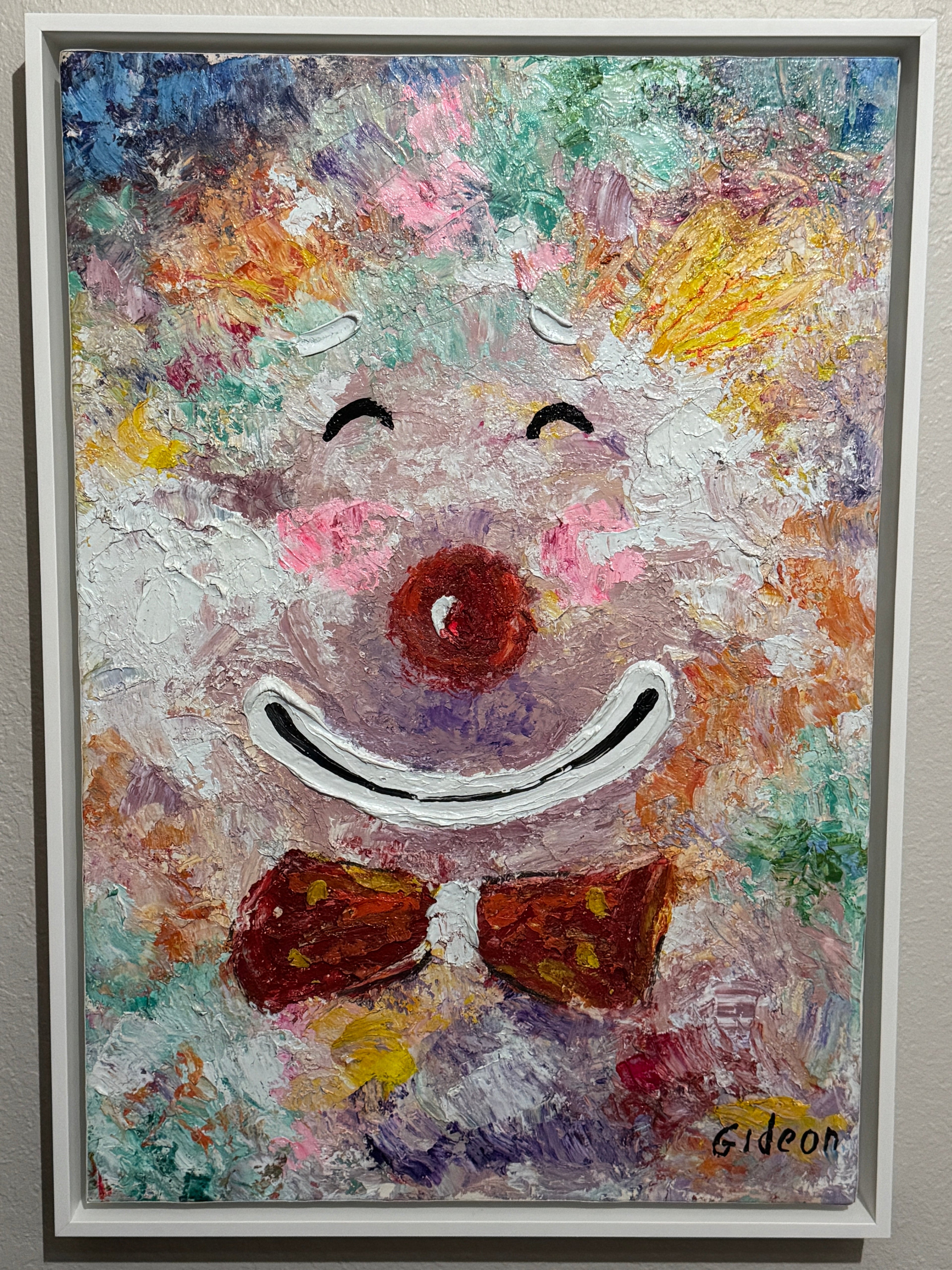 Happy Clown by Elmo Gideon - Signed Original Oil/Acrylic on Canvas, Float Framed