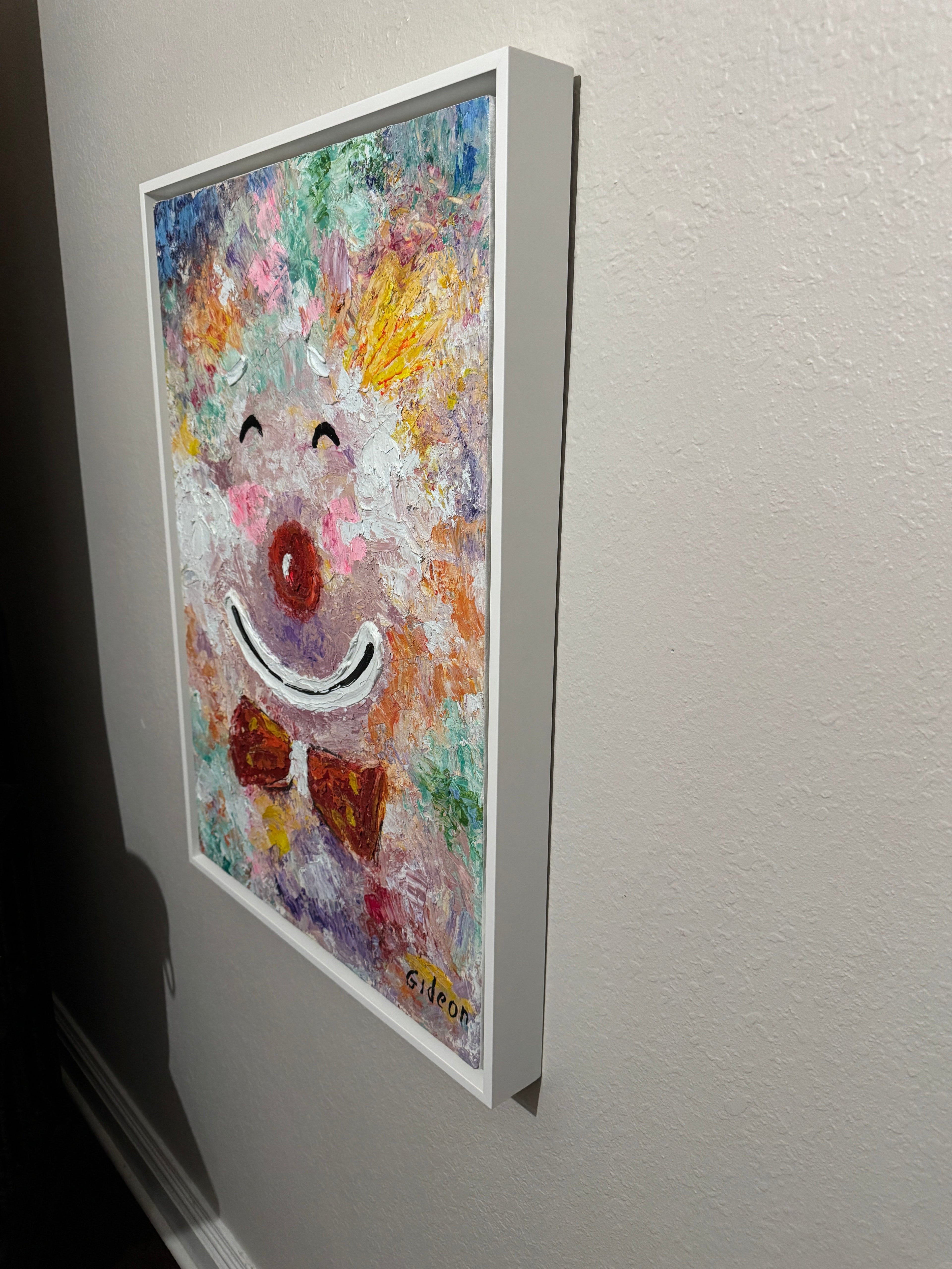 Happy Clown by Elmo Gideon - Signed Original Oil/Acrylic on Canvas, Float Framed