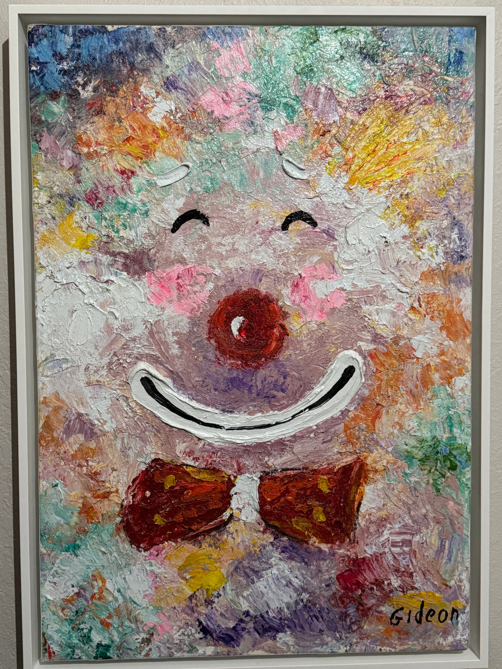 Happy Clown by Elmo Gideon - Signed Original Oil/Acrylic on Canvas, Float Framed