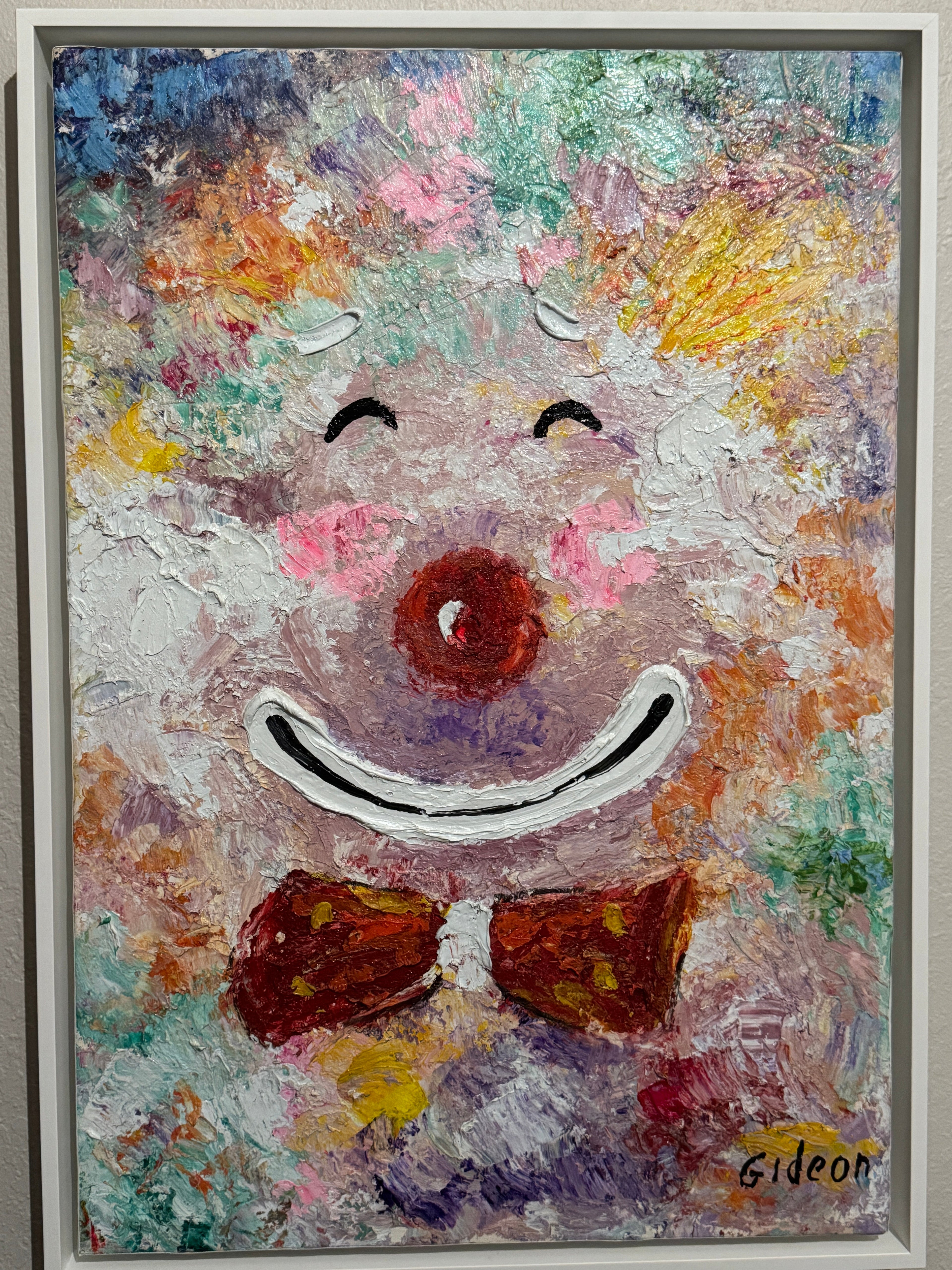 Happy Clown by Elmo Gideon - Signed Original Oil/Acrylic on Canvas, Float Framed