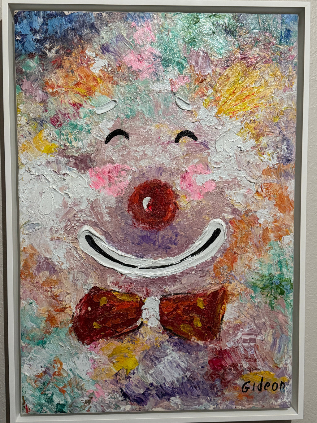 Happy Clown by Elmo Gideon - Signed Original Oil/Acrylic on Canvas, Float Framed