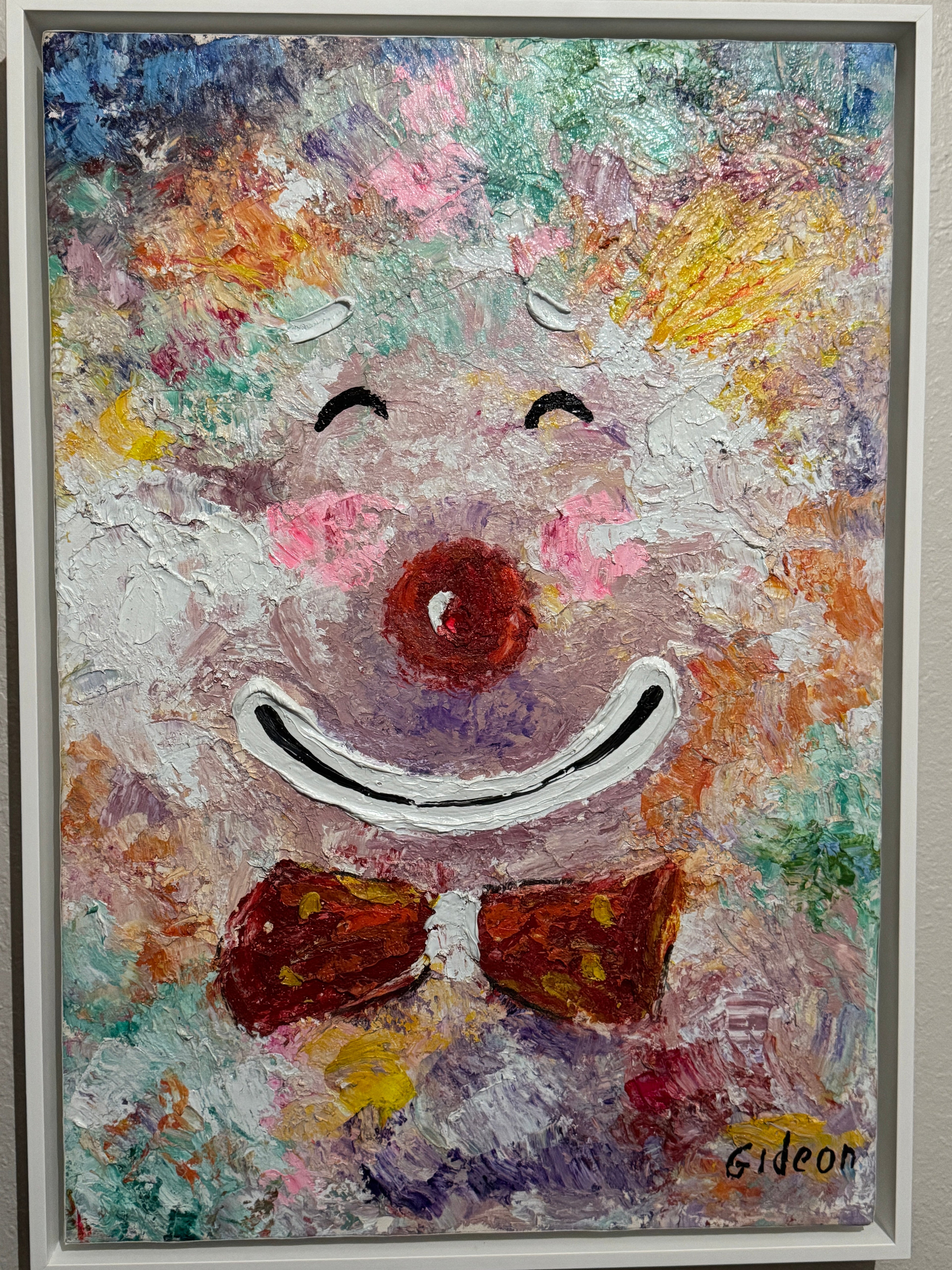 Happy Clown by Elmo Gideon - Signed Original Oil/Acrylic on Canvas, Float Framed