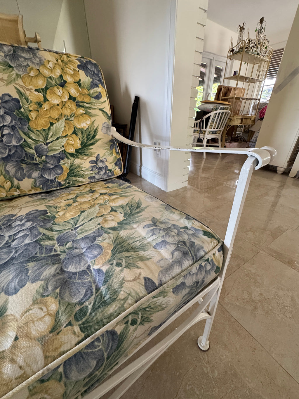 1970s Palm Beach Regency Wrought Iron Patio Set - Sofa and 2 Arm Chairs