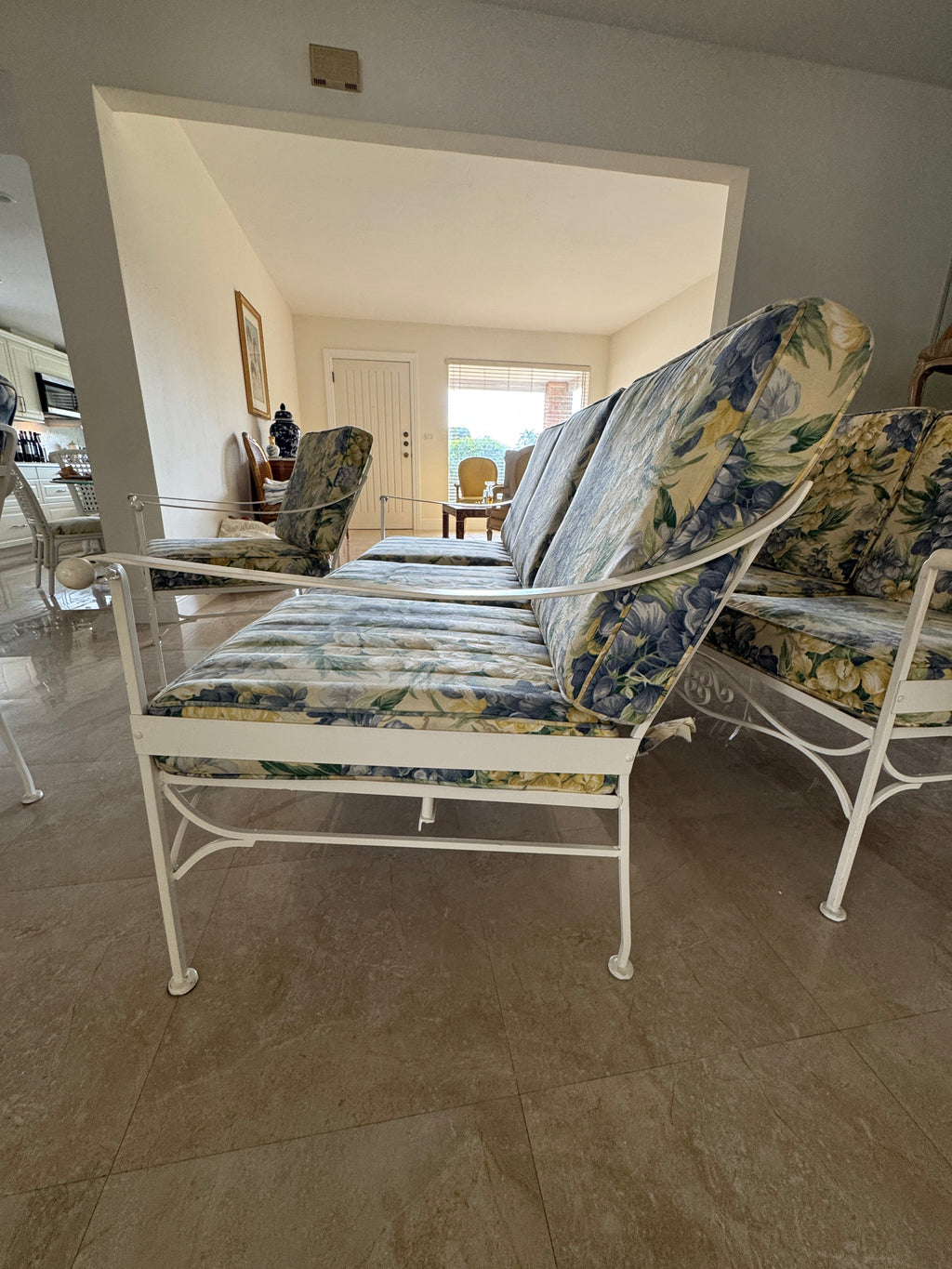 1970s Palm Beach Regency Wrought Iron Patio Set - Sofa and 2 Arm Chairs