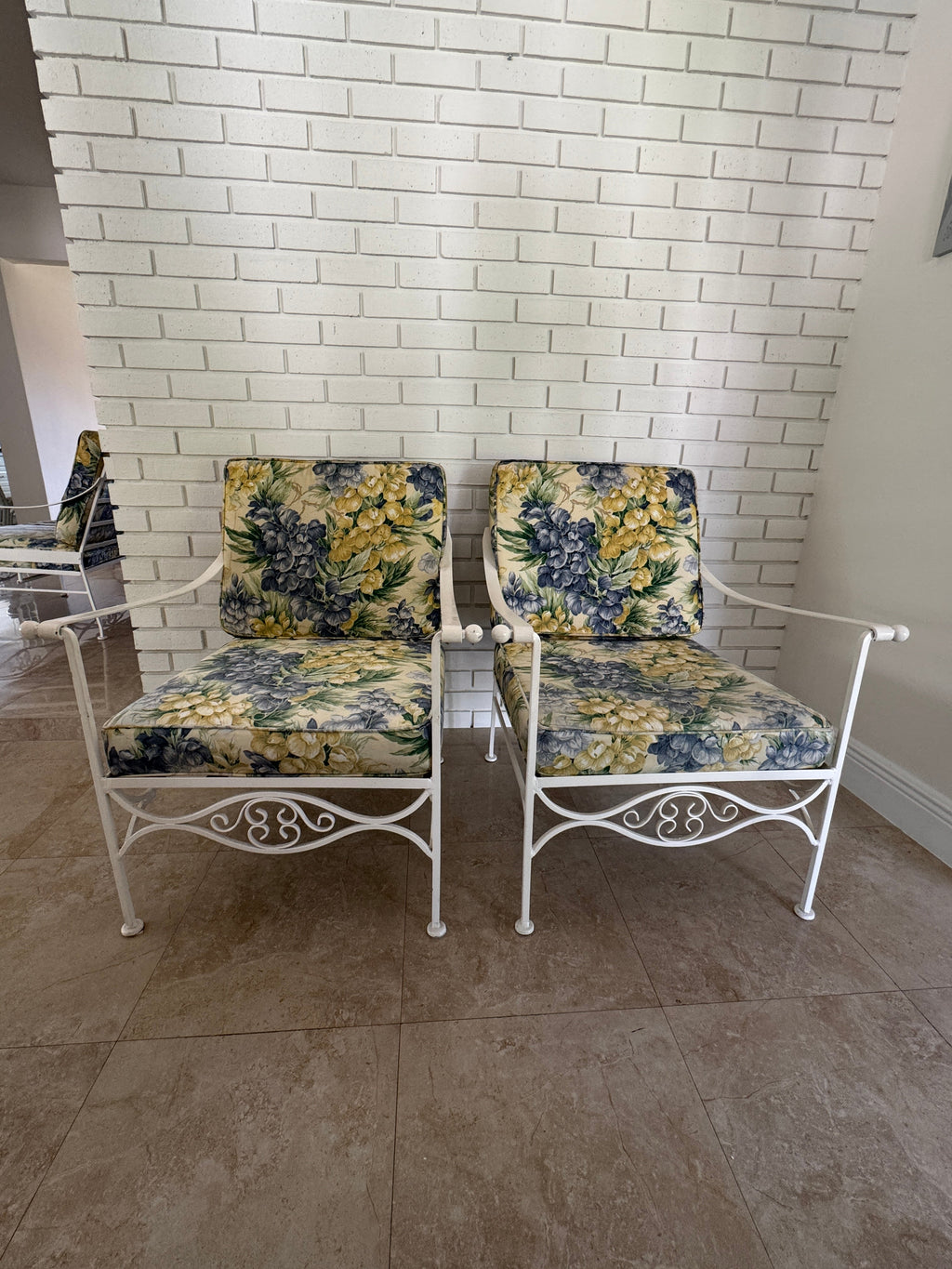 1970s Palm Beach Regency Wrought Iron Patio Set - Sofa and 2 Arm Chairs