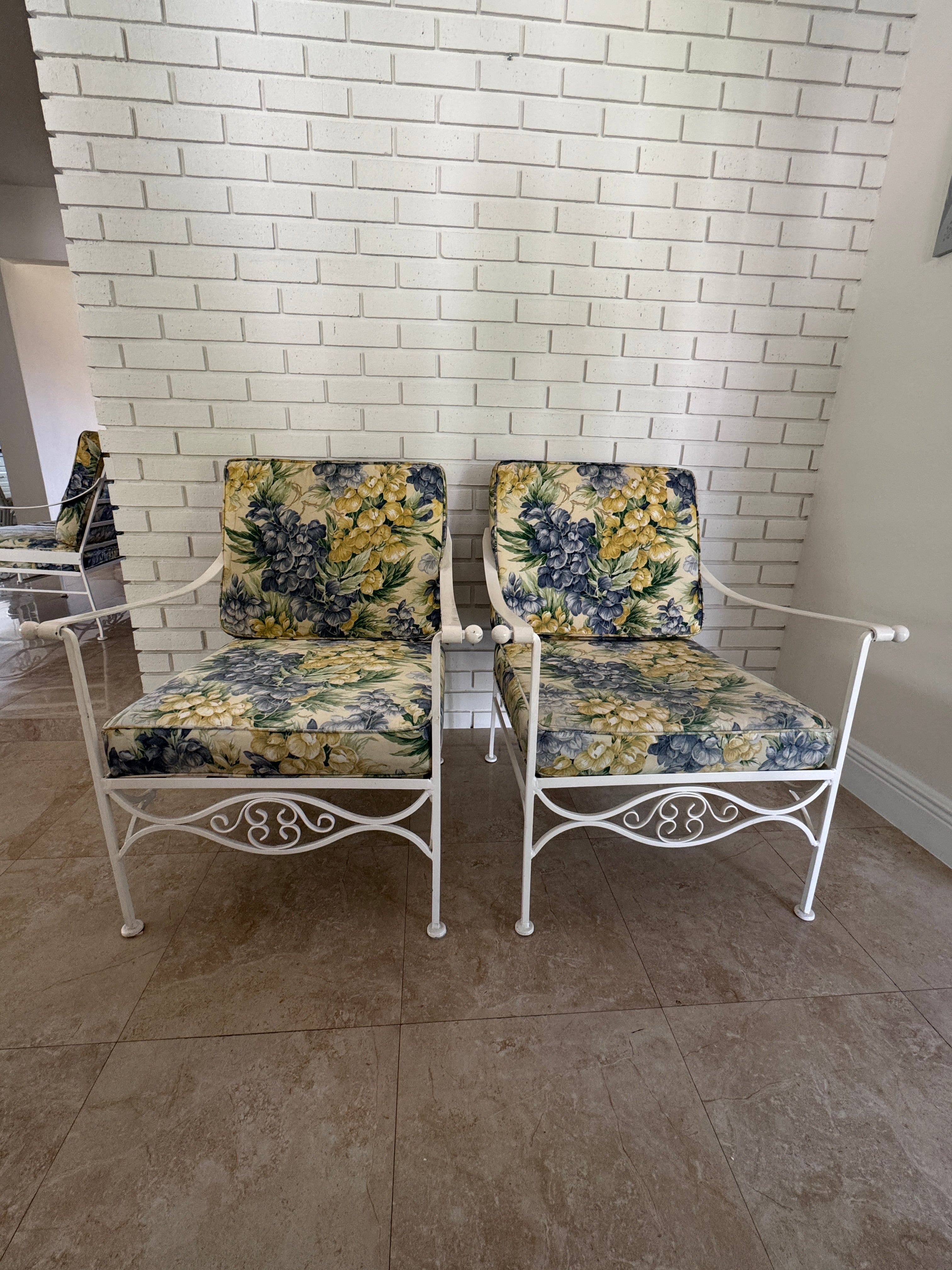 1970s Palm Beach Regency Wrought Iron Patio Set - Sofa and 2 Arm Chairs