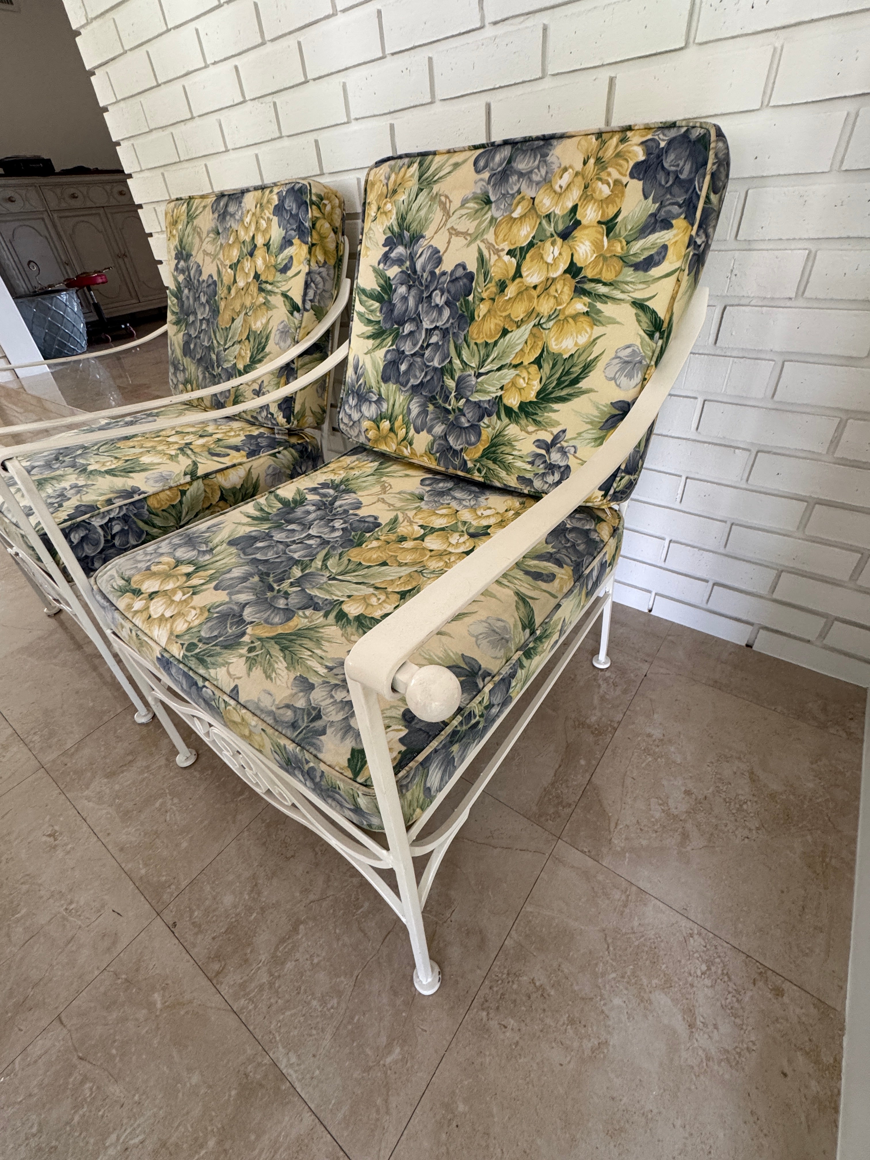 1970s Palm Beach Regency Wrought Iron Patio Set - Sofa and 2 Arm Chairs