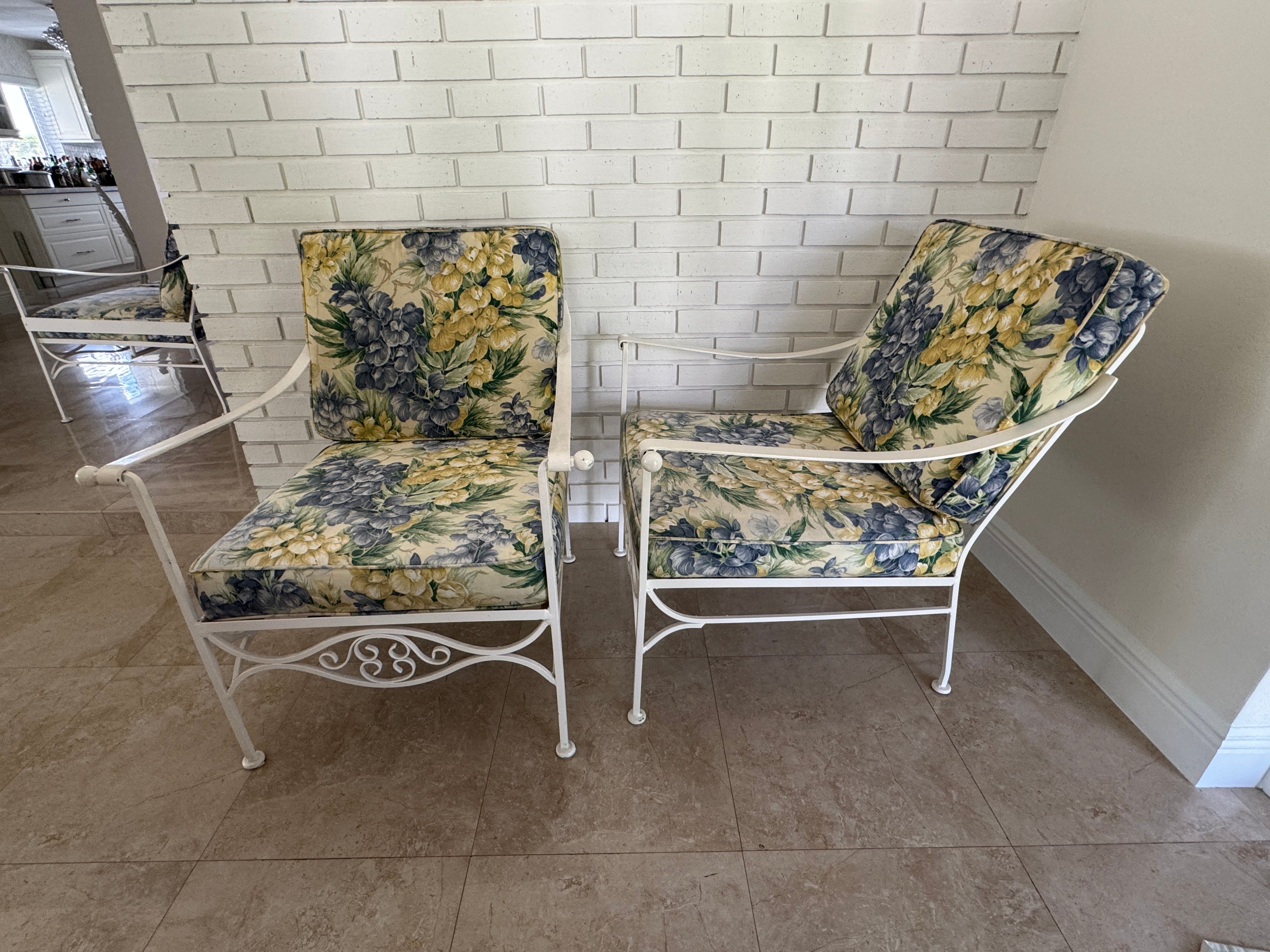 1970s Palm Beach Regency Wrought Iron Patio Set - Sofa and 2 Arm Chairs