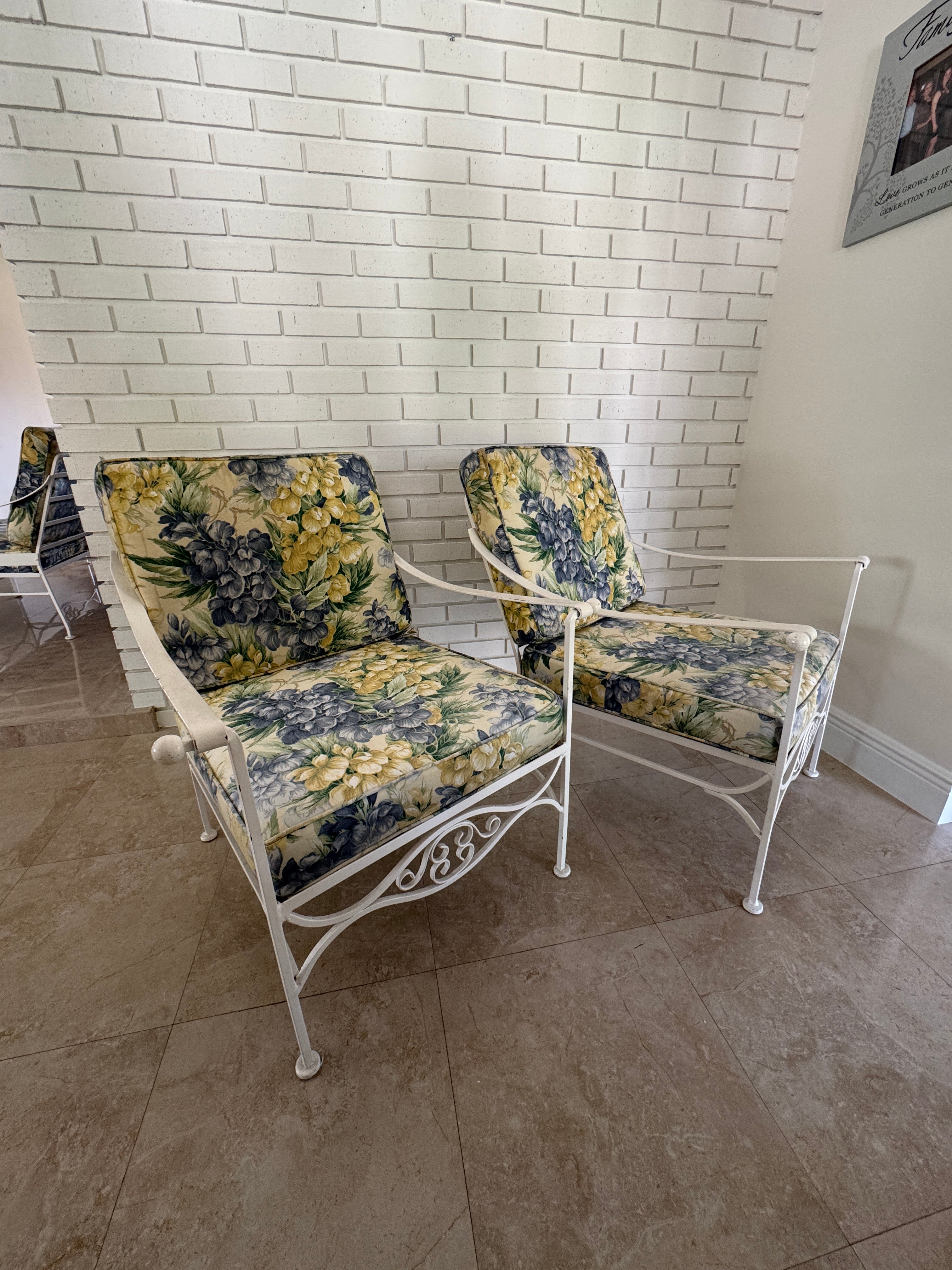 1970s Palm Beach Regency Wrought Iron Patio Set - Sofa and 2 Arm Chairs