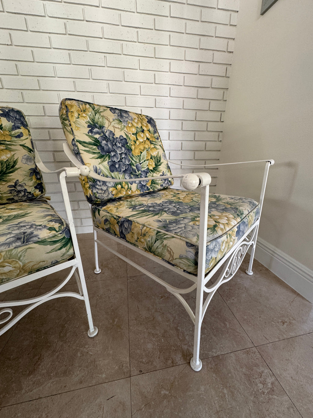 1970s Palm Beach Regency Wrought Iron Patio Set - Sofa and 2 Arm Chairs