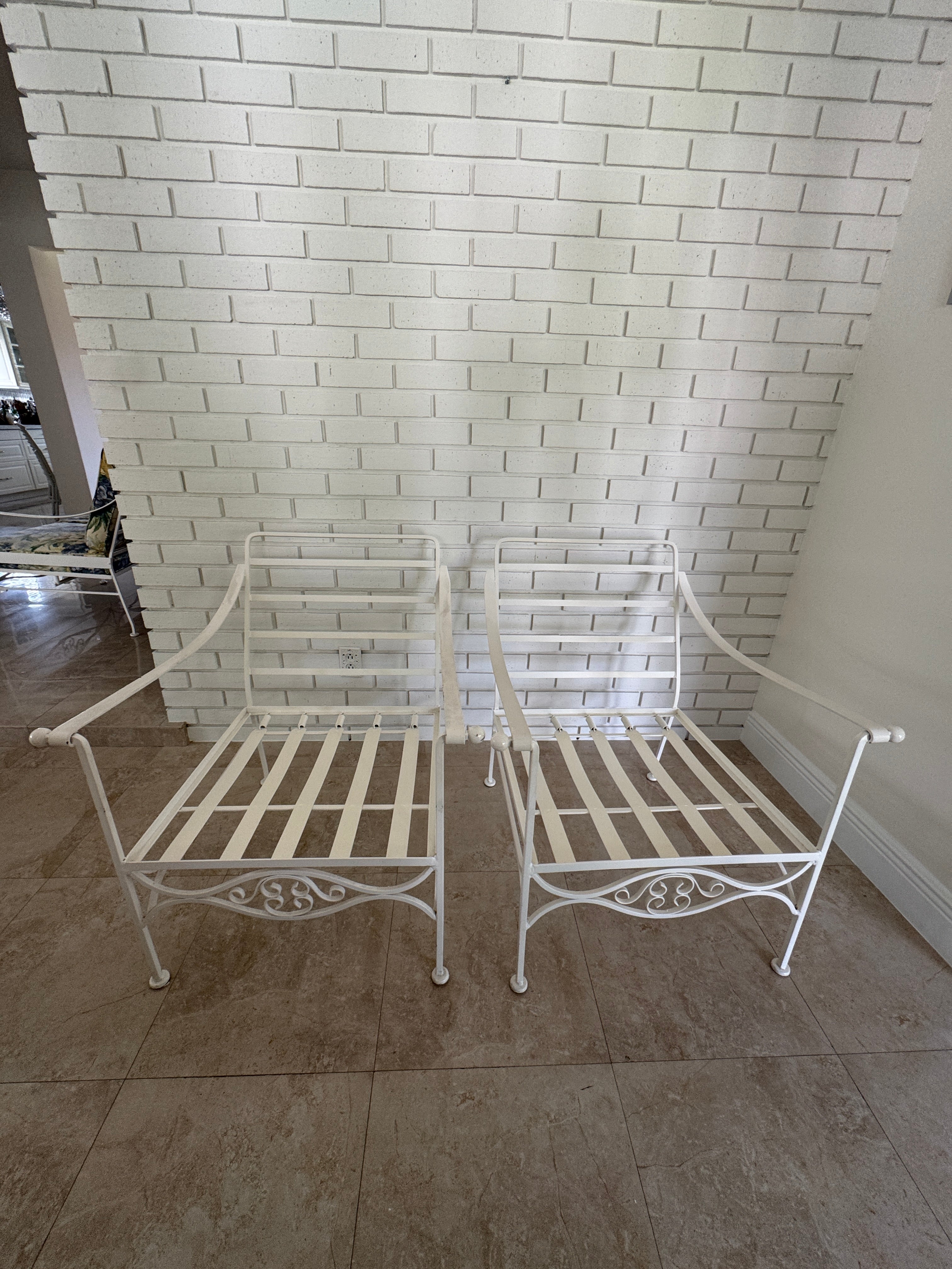 1970s Palm Beach Regency Wrought Iron Patio Set - Sofa and 2 Arm Chairs