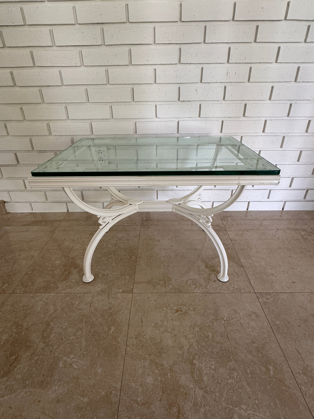 1970s Painted Wrought Iron Indoor/Outdoor Coffee or Side Table with Glass Top