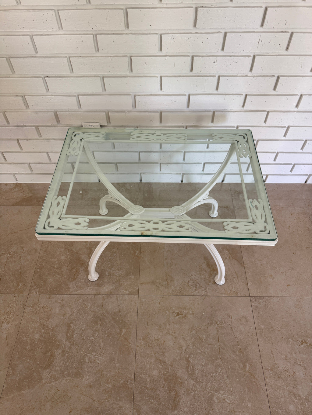 1970s Painted Wrought Iron Indoor/Outdoor Coffee or Side Table with Glass Top