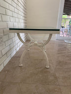 1970s Painted Wrought Iron Indoor/Outdoor Coffee or Side Table with Glass Top