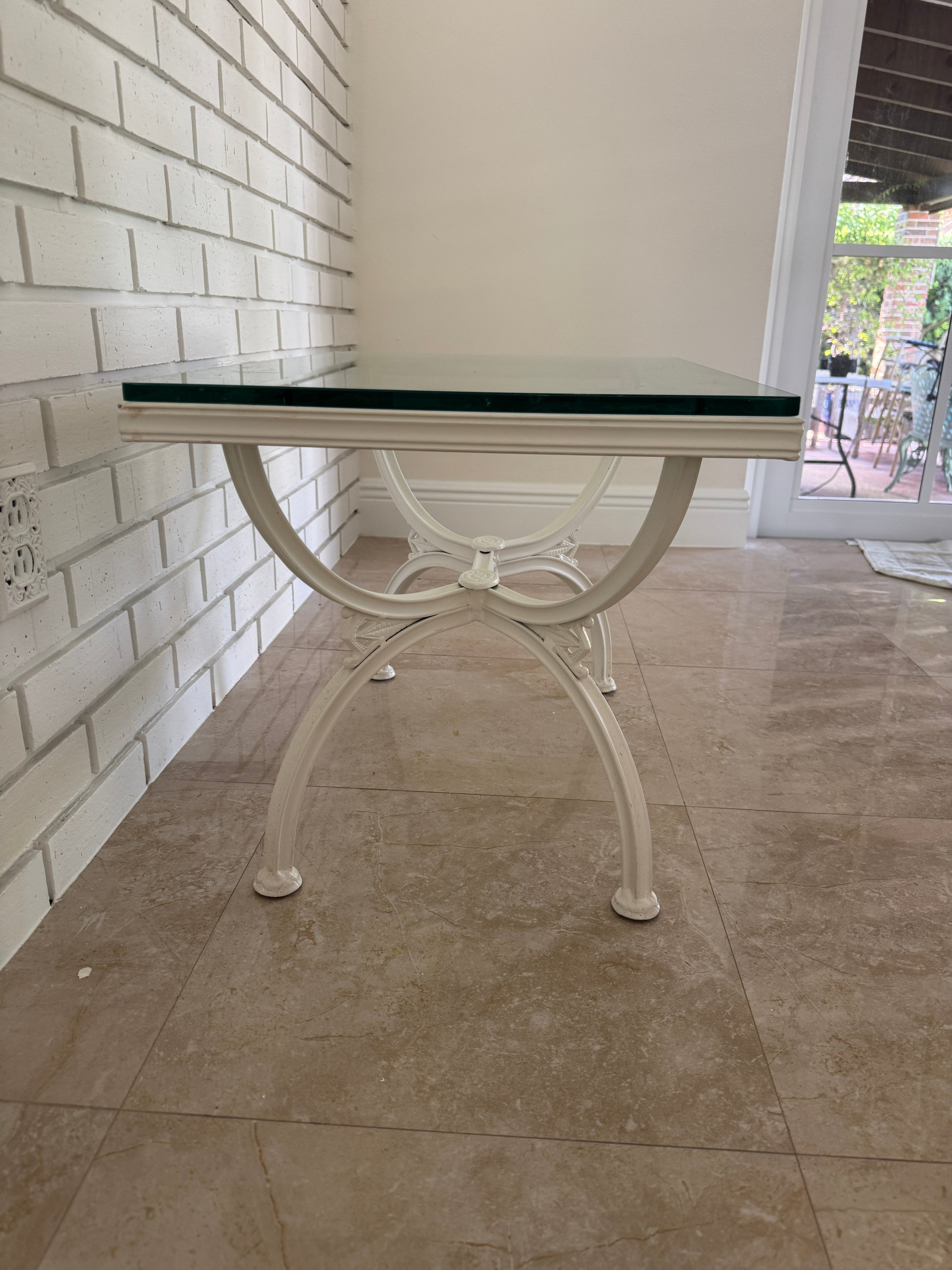 1970s Painted Wrought Iron Indoor/Outdoor Coffee or Side Table with Glass Top