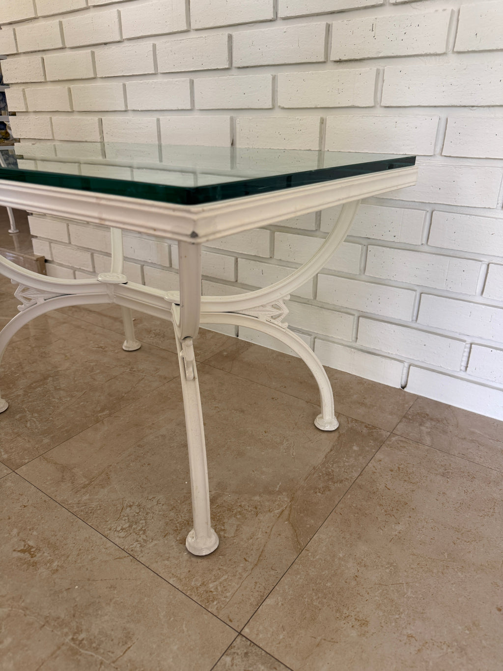 1970s Painted Wrought Iron Indoor/Outdoor Coffee or Side Table with Glass Top